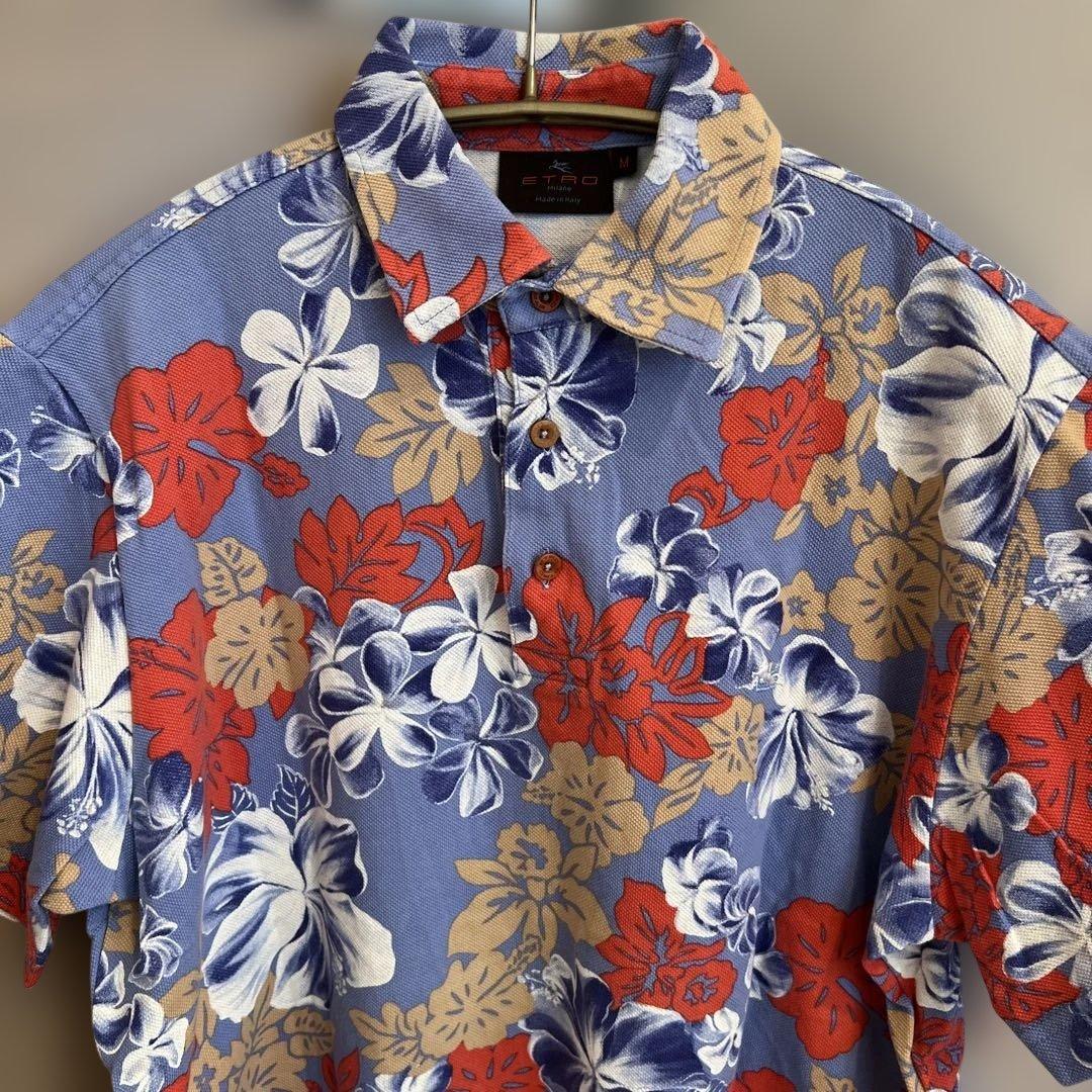 ETROメンズ花柄アロハ半袖ポロシャツ M美品