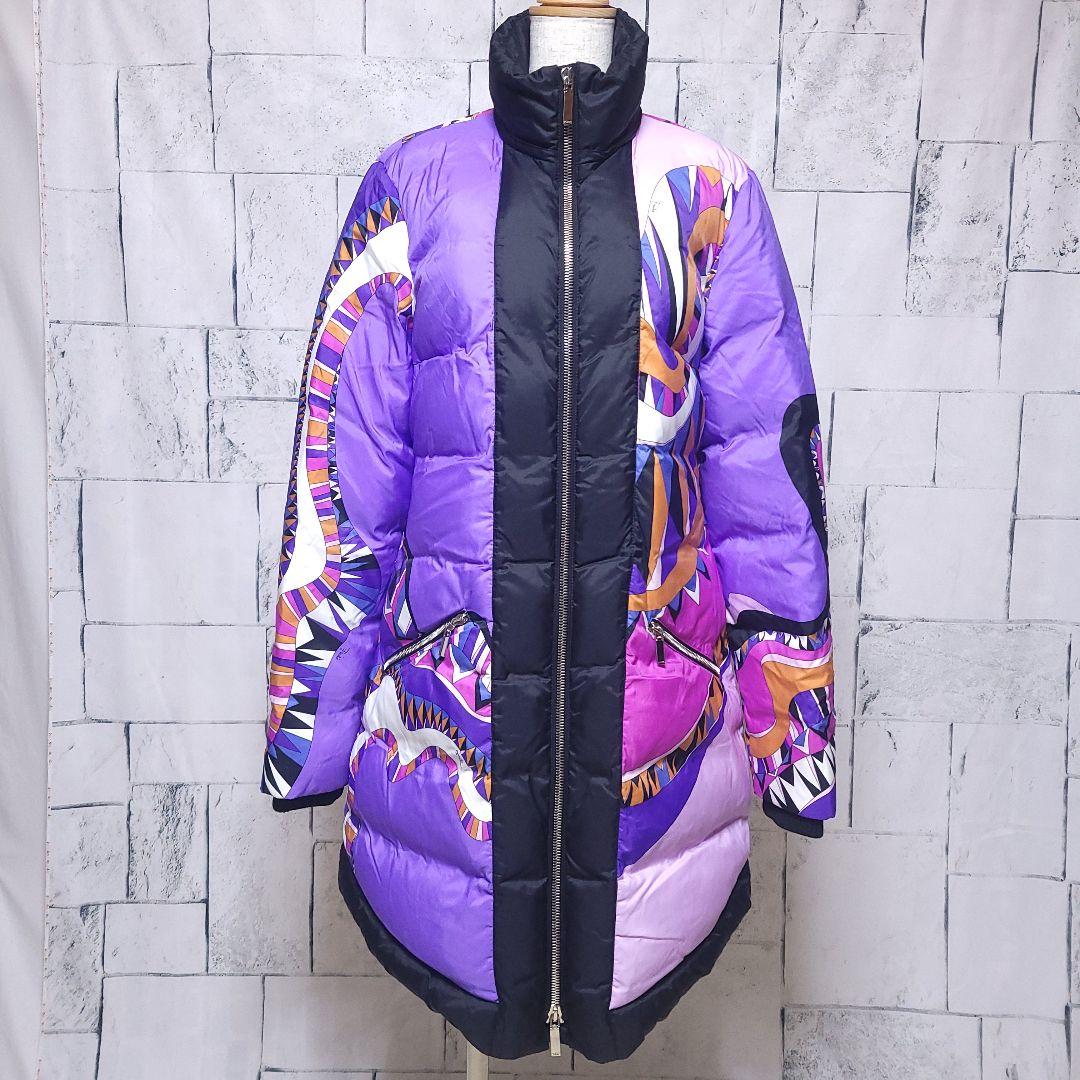 EMILIO PUCCI ダウンコート 12 XL プッチ柄 紫 総柄　左襟汚れ