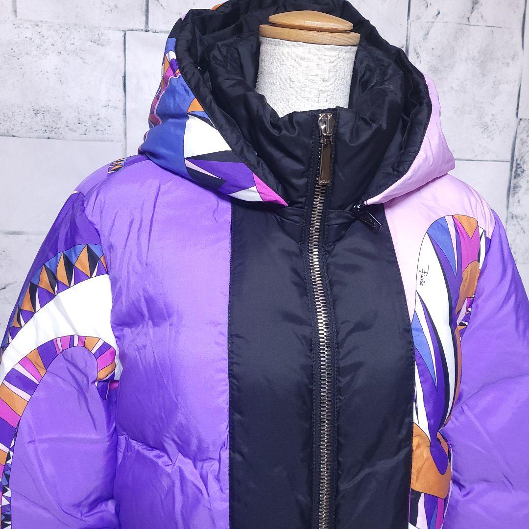 EMILIO PUCCI ダウンコート 12 XL プッチ柄 紫 総柄　左襟汚れ