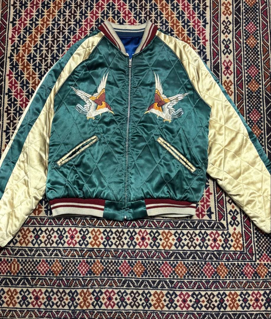 テーラー東洋　スカジャン　トラ　鷹　富士　キルティング　アゴ虎　ブルー　グリーン