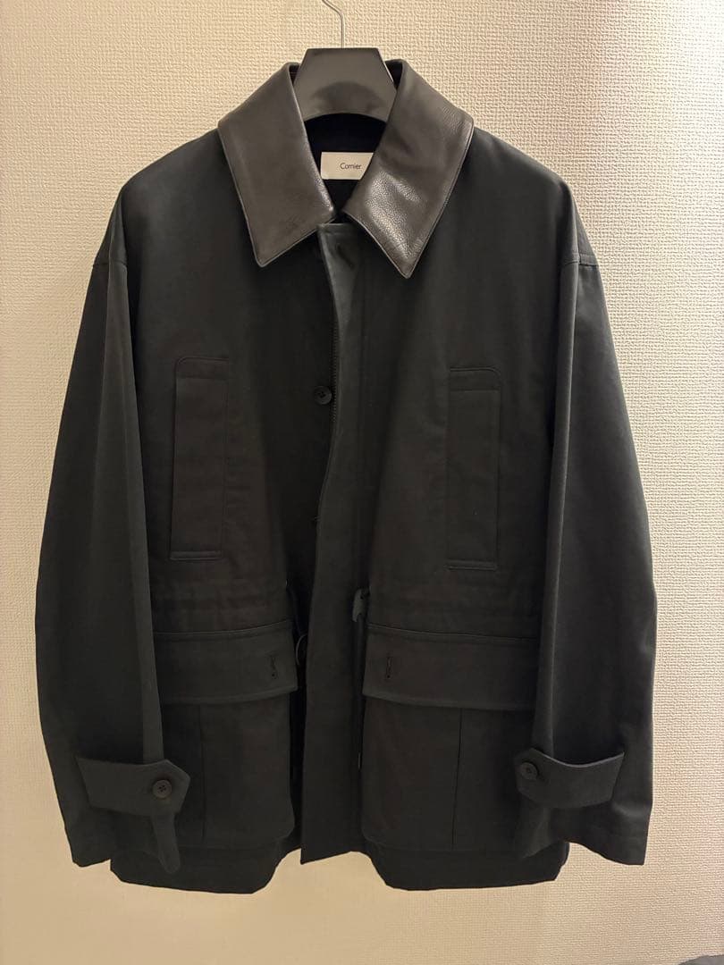 cornier 襟レザー フィンクス&ジンバブエコットンツイルブルゾン