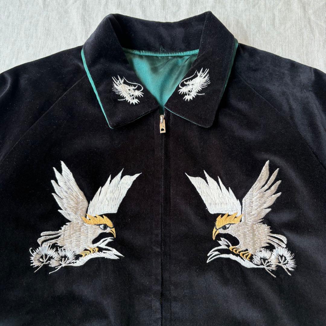 美品 テイラー東洋 襟付き リバーシブル 別珍 スカジャン 鷲&龍×無地マップ