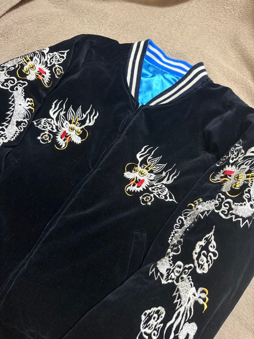 90s vintage 別珍 虎龍 地図 芸者 日本限定 スカジャン サテン