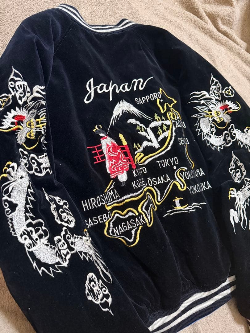 90s vintage 別珍 虎龍 地図 芸者 日本限定 スカジャン サテン