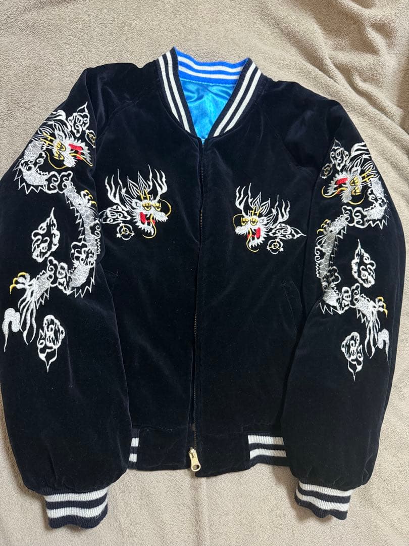 90s vintage 別珍 虎龍 地図 芸者 日本限定 スカジャン サテン