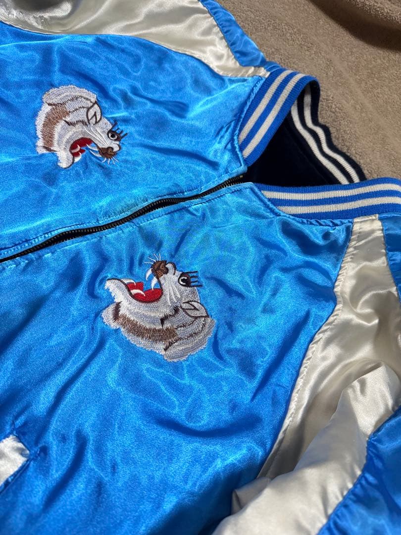 90s vintage 別珍 虎龍 地図 芸者 日本限定 スカジャン サテン