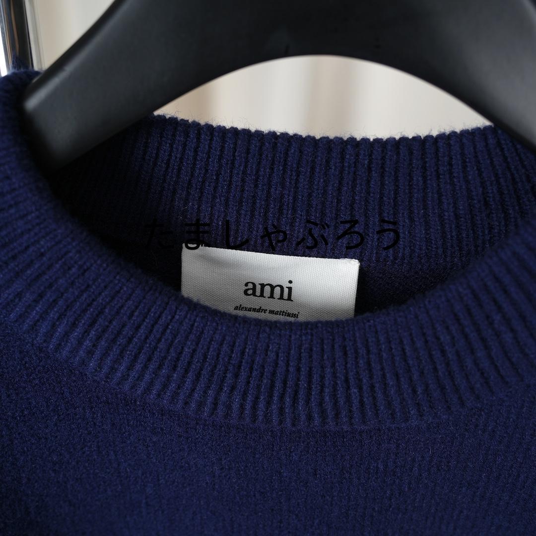 AMI PARIS ハート刺繍 クルーネックニットセーター 秋冬 ユニセックス