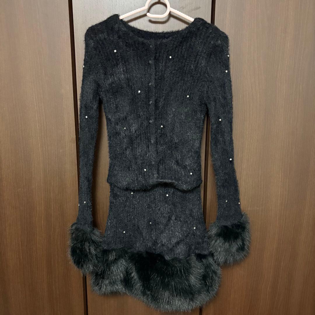 ワンピース M me eme Bijou fur knit onepiece