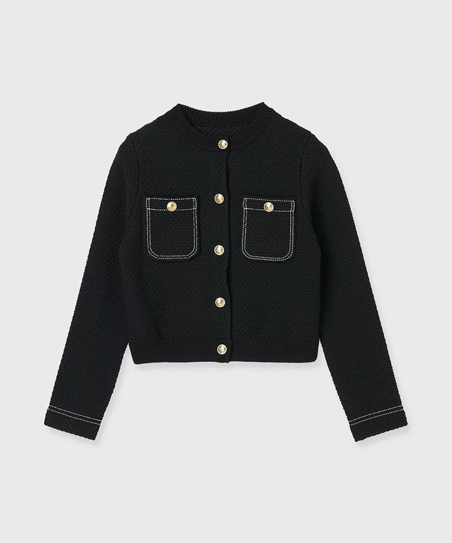 anuans ノーカラーニットジャケット