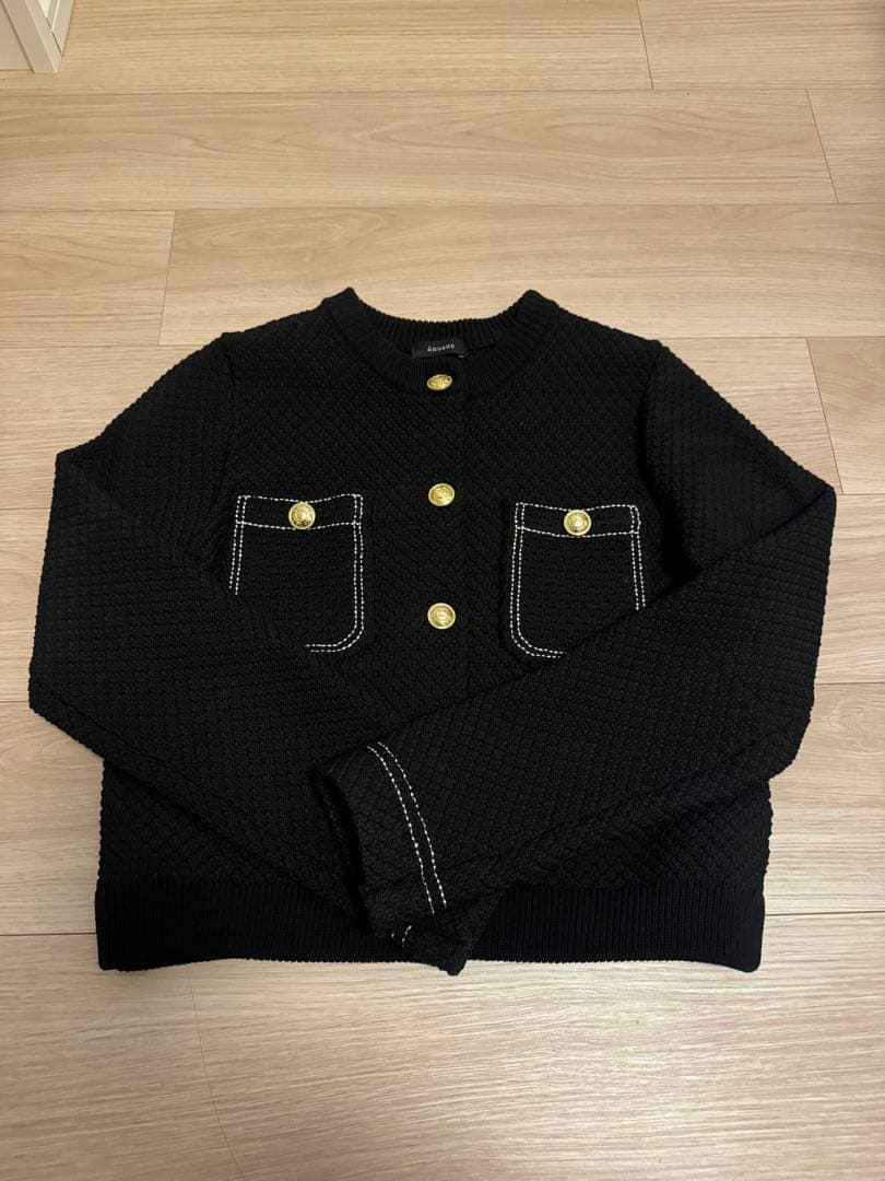 anuans ノーカラーニットジャケット