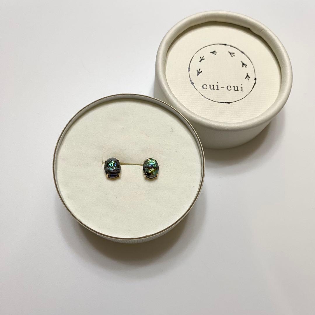 cui-cui クリスタル 黒蝶貝 K10 スタッド ピアス 14300円