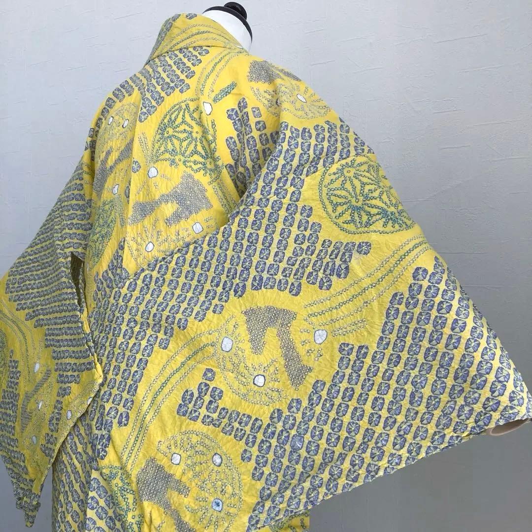 ヒタル 有松絞り浴衣・有松鳴海絞り　158cm マスタードカラーN222