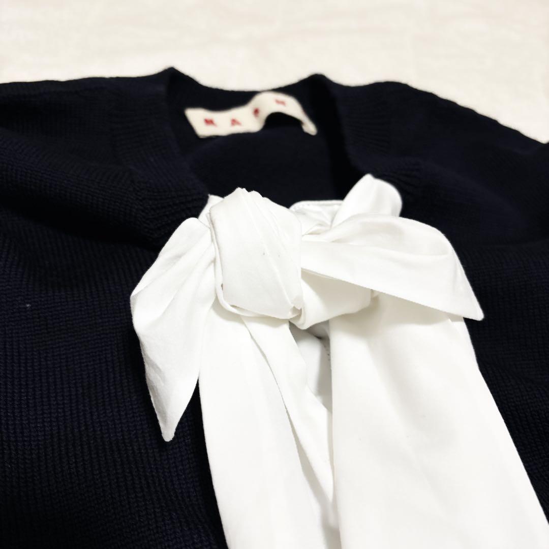 MARNI イタリア製 マルニ ニット セーター リボン ウール 紺 M 長袖