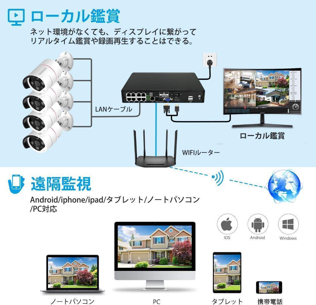 防犯カメラ 屋外 録音 POE防犯カメラ 800万画素　4台