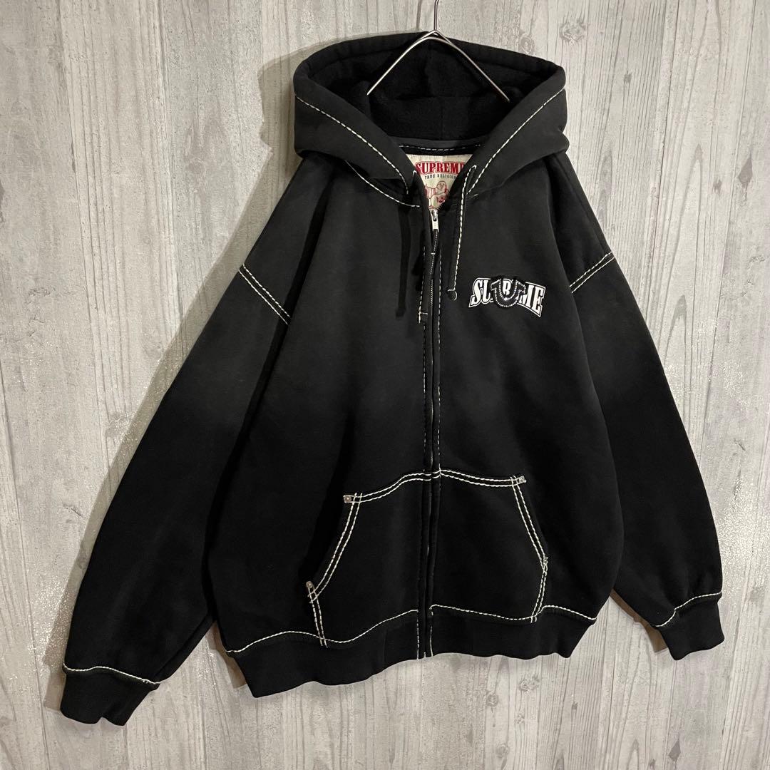 【最高コラボ】シュプリーム　両面ラインストーンロゴ　ジップパーカー　XL