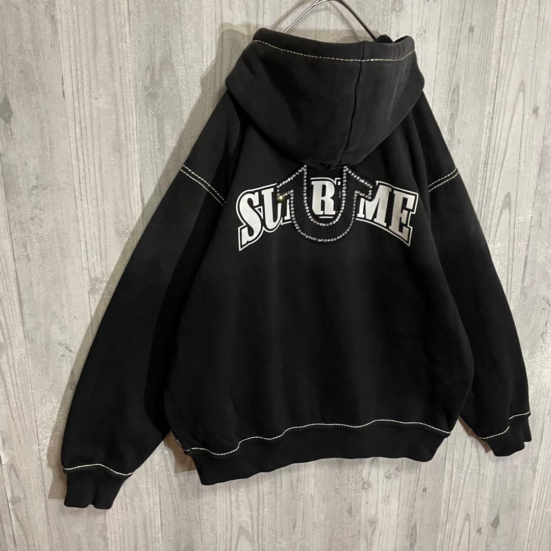 【最高コラボ】シュプリーム　両面ラインストーンロゴ　ジップパーカー　XL