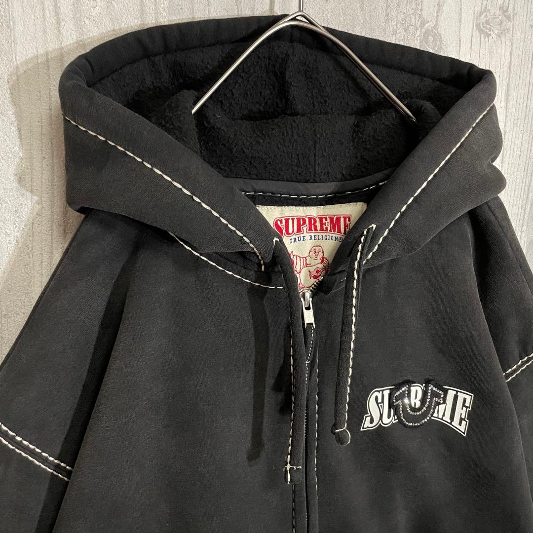 【最高コラボ】シュプリーム　両面ラインストーンロゴ　ジップパーカー　XL