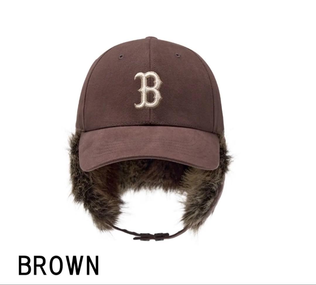 MLB KOREA ロゴ付きファーキャップ