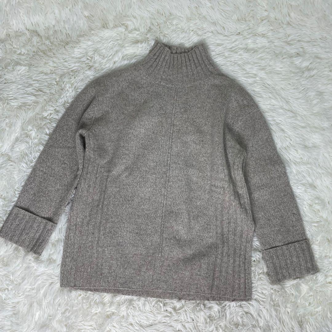 美品 セオリーリュクス ハイネックニット　ウールカシミヤ　スリット　グレージュ