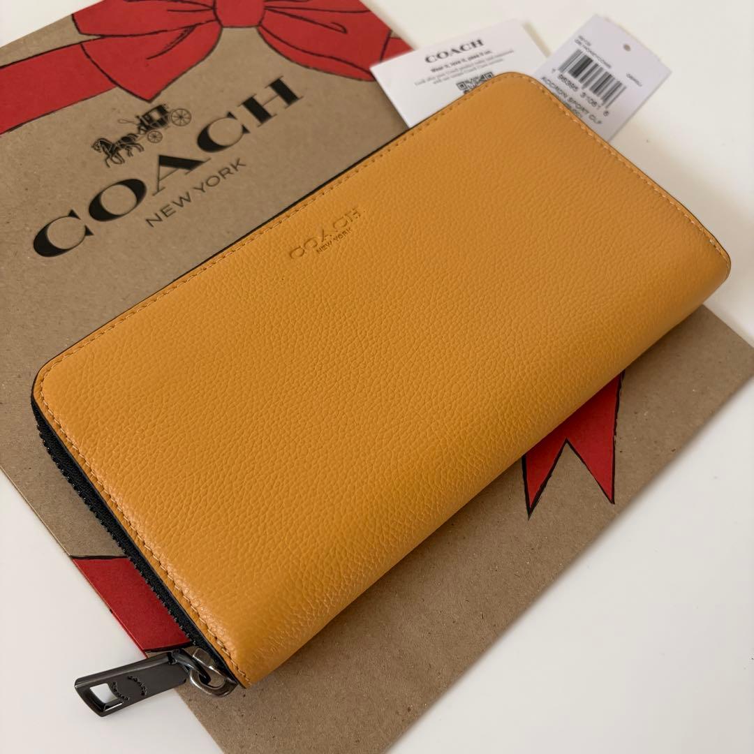 コーチ☆新品☆レザー アコーディオン 長財布/ハニカム イエロー黄色系