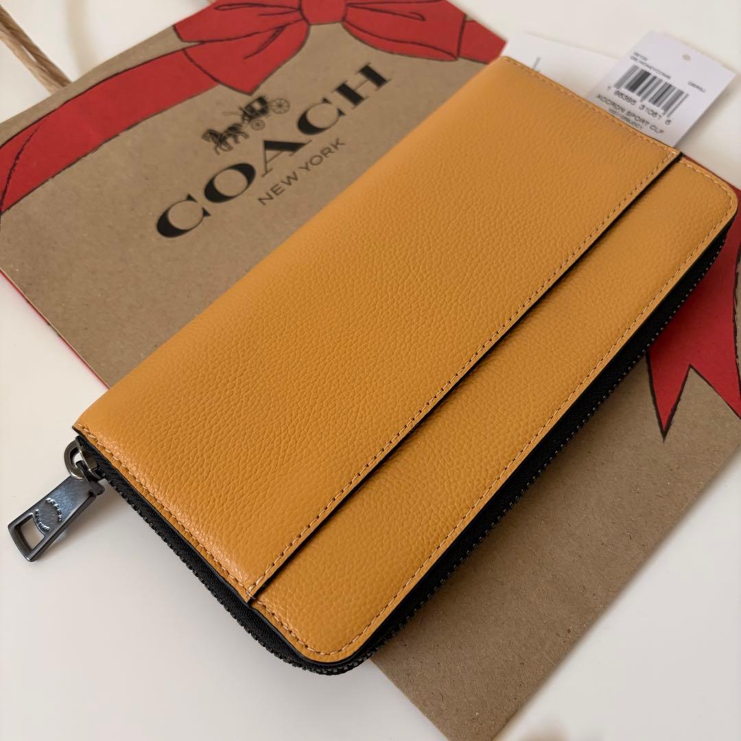 コーチ☆新品☆レザー アコーディオン 長財布/ハニカム イエロー黄色系