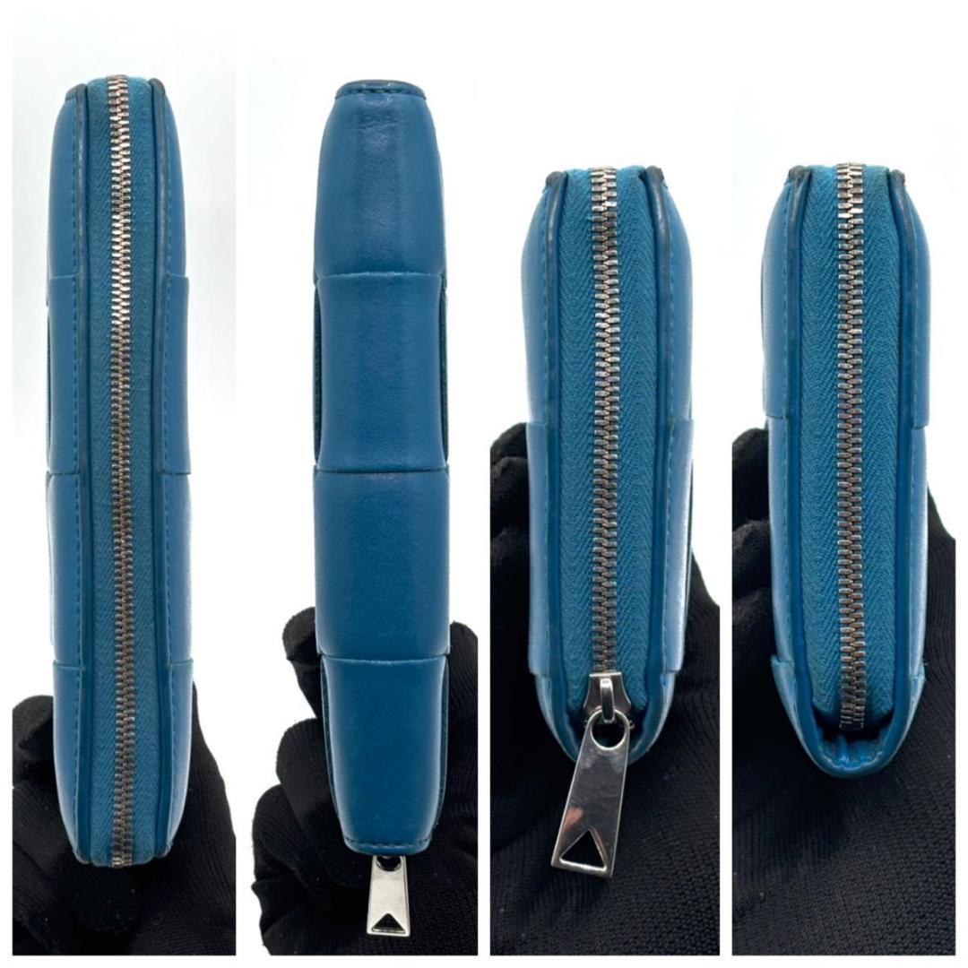 極美品 ボッテガヴェネタ 箱袋付属 カセット ラウンドファスナー 長財布 ブルー