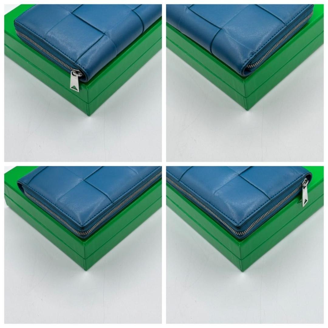 極美品 ボッテガヴェネタ 箱袋付属 カセット ラウンドファスナー 長財布 ブルー