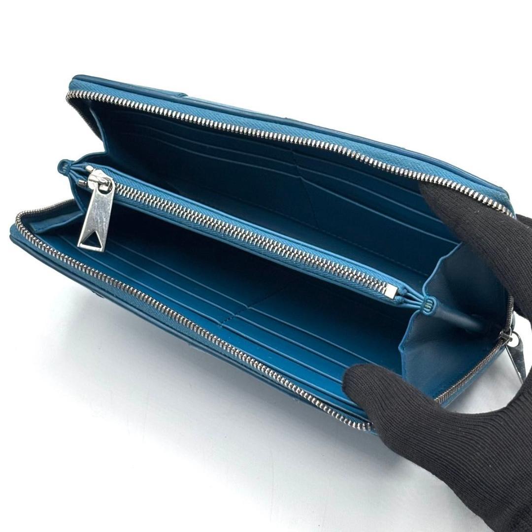 極美品 ボッテガヴェネタ 箱袋付属 カセット ラウンドファスナー 長財布 ブルー