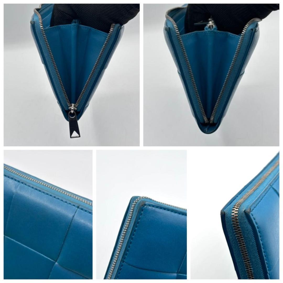 極美品 ボッテガヴェネタ 箱袋付属 カセット ラウンドファスナー 長財布 ブルー