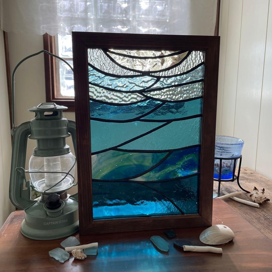 ステンドグラス　パネル　深海