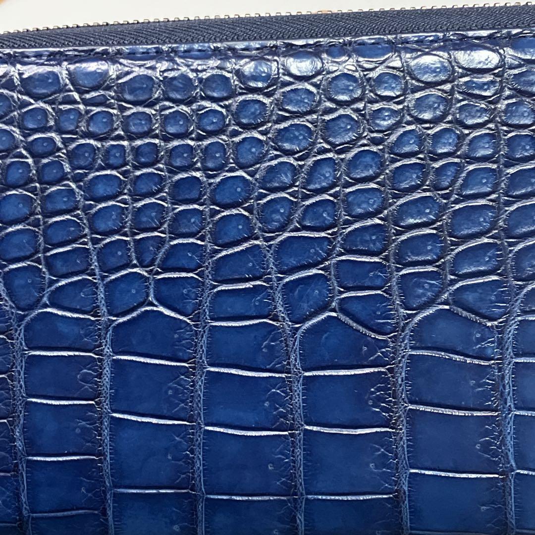 【美品】池田工芸　藍染め　クロコ　長財布ビックウォレット　内装ゴールドパイソン