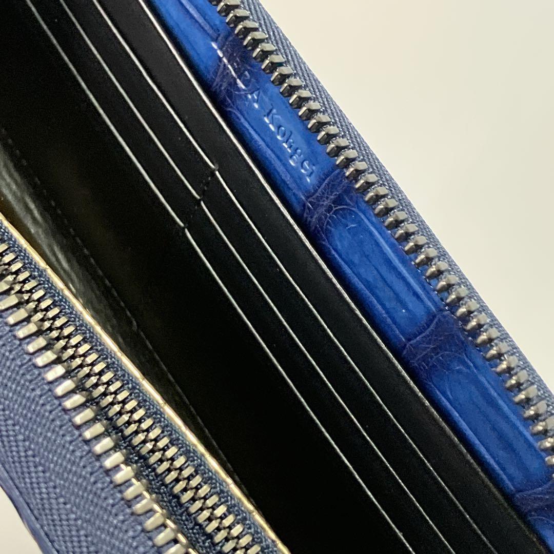 【美品】池田工芸　藍染め　クロコ　長財布ビックウォレット　内装ゴールドパイソン