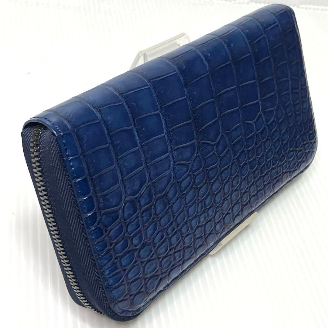 【美品】池田工芸　藍染め　クロコ　長財布ビックウォレット　内装ゴールドパイソン