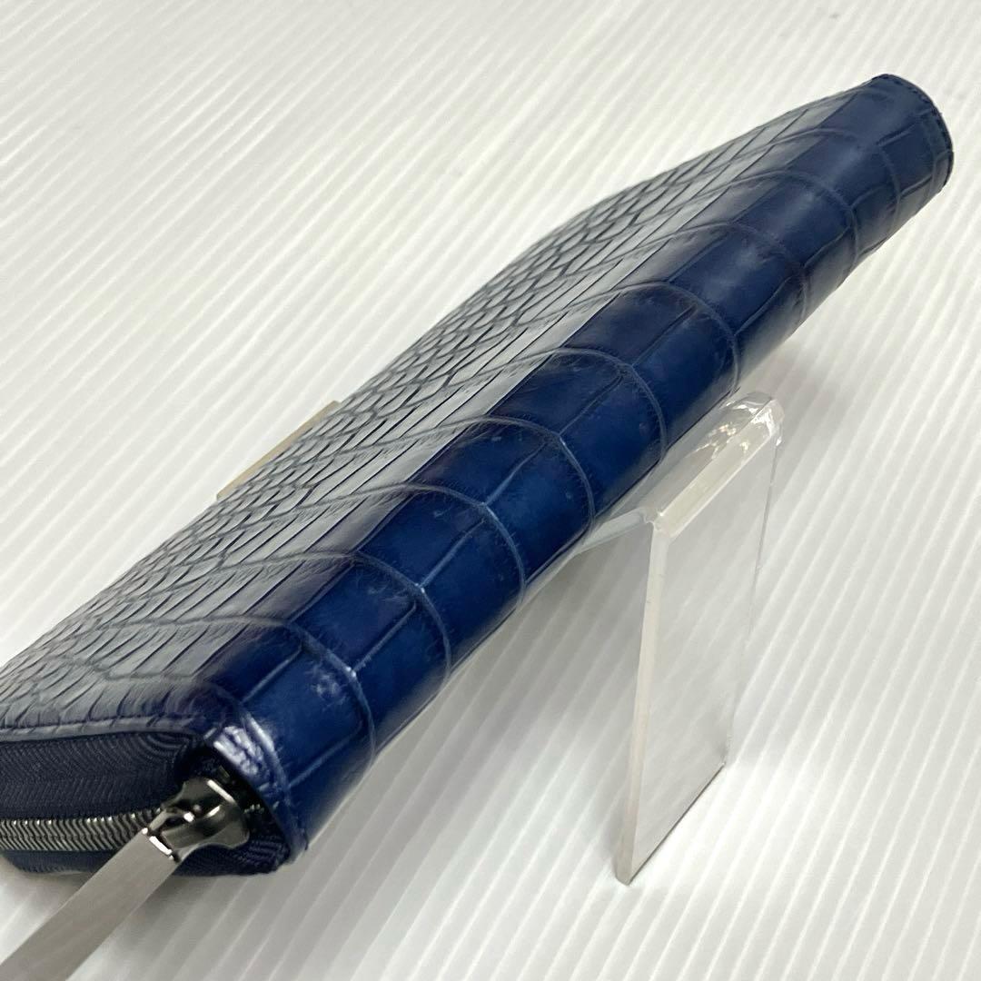 【美品】池田工芸　藍染め　クロコ　長財布ビックウォレット　内装ゴールドパイソン