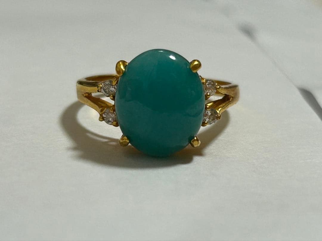 青緑色オーバルカットリング　18K
