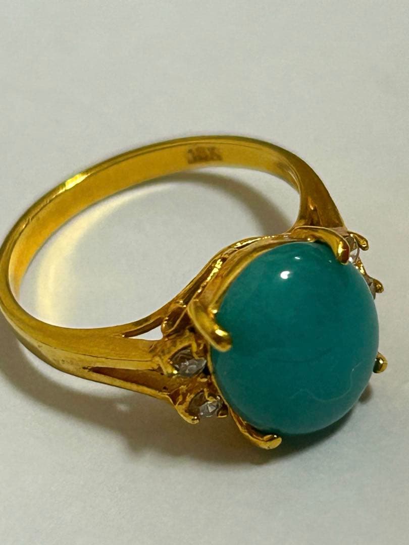 青緑色オーバルカットリング　18K