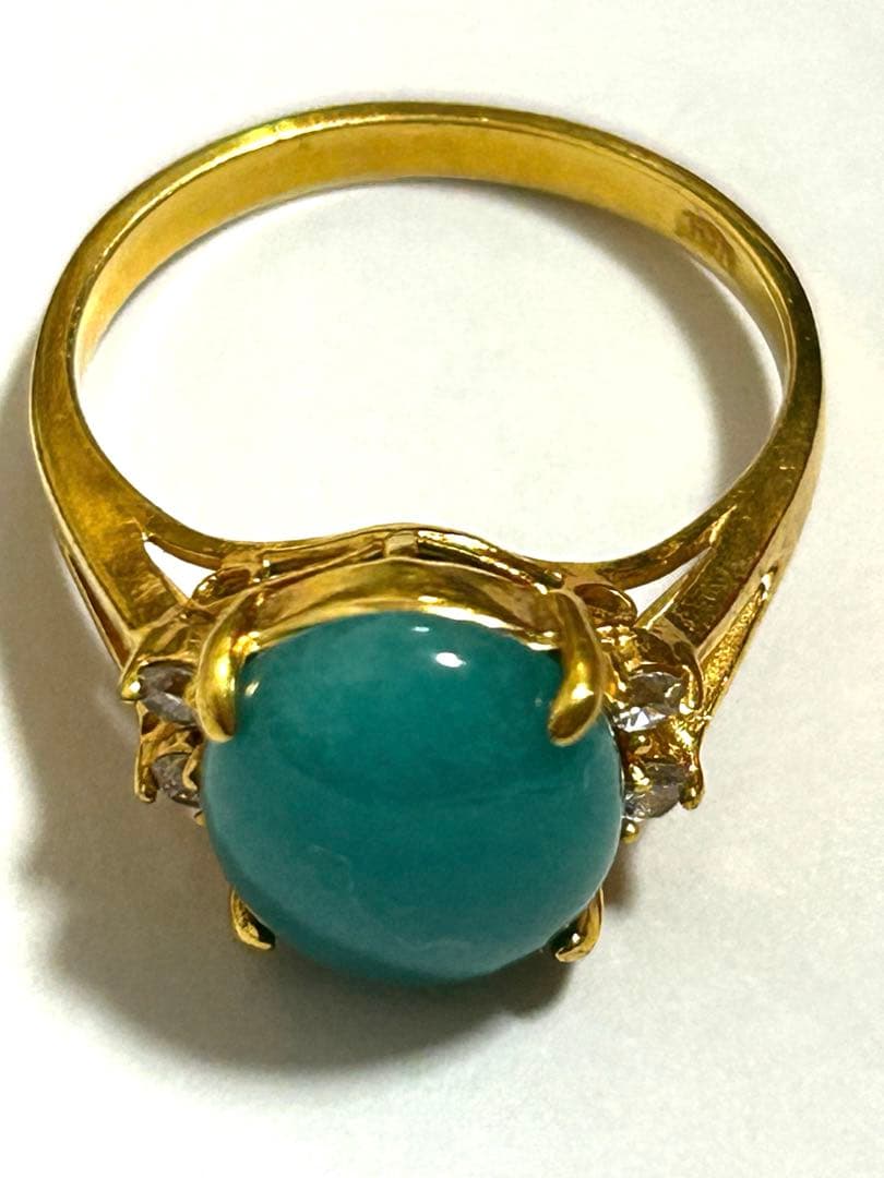 青緑色オーバルカットリング　18K