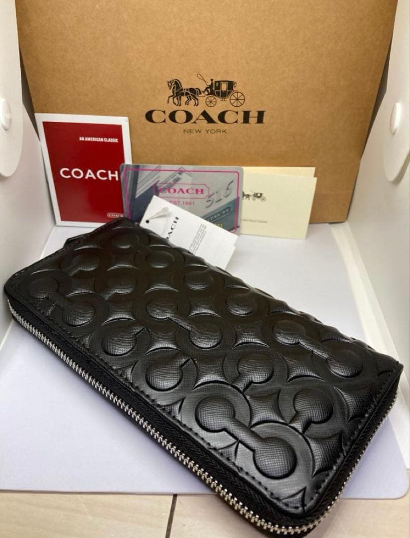 COACH コーチ F60735 長財布 エンボス　レザー　ブラック