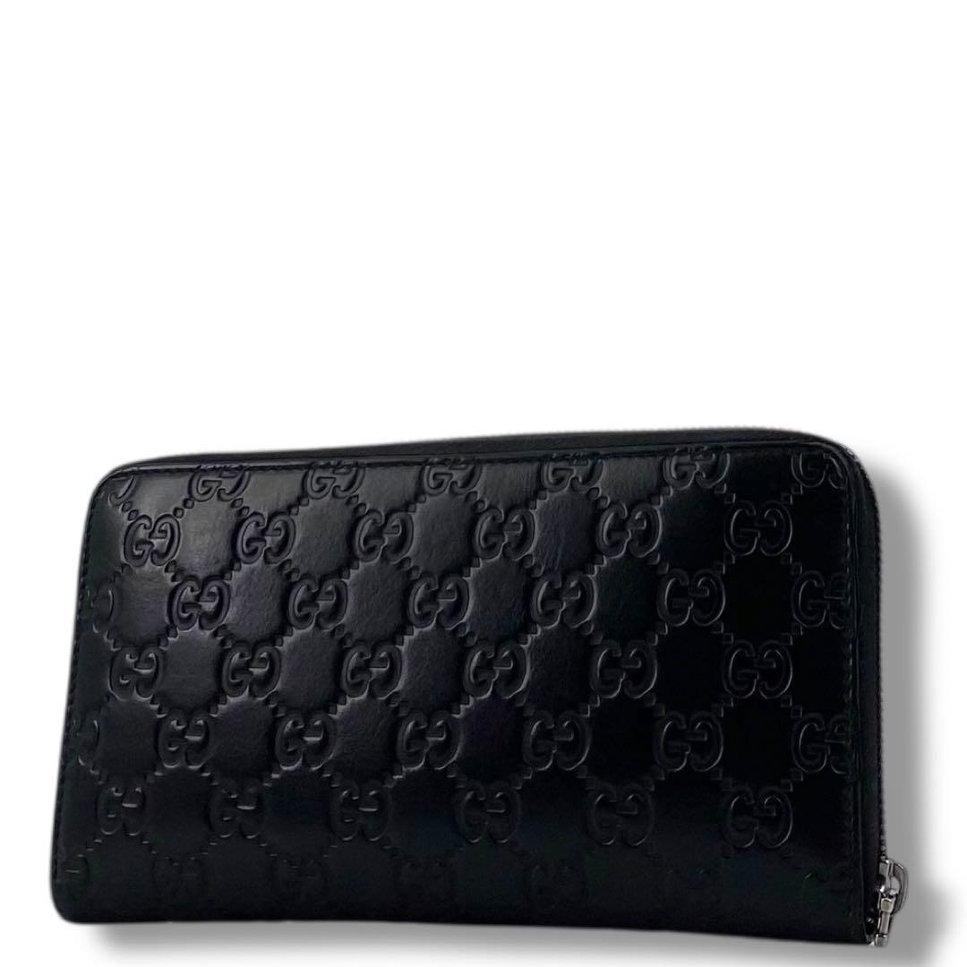 美品 GUCCI グッチシマ レザー ラウンドファスナー 長財布 ブラック