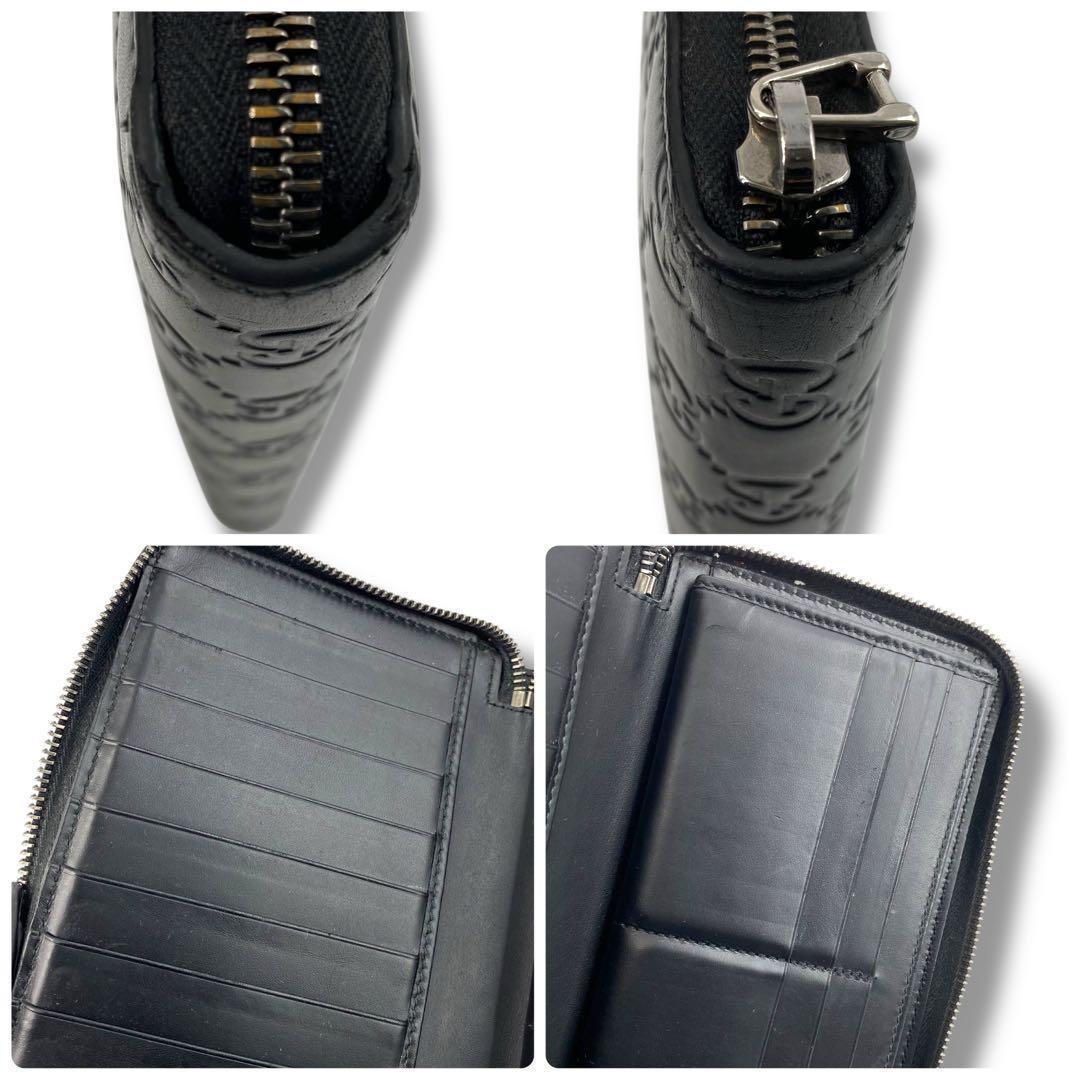 美品 GUCCI グッチシマ レザー ラウンドファスナー 長財布 ブラック