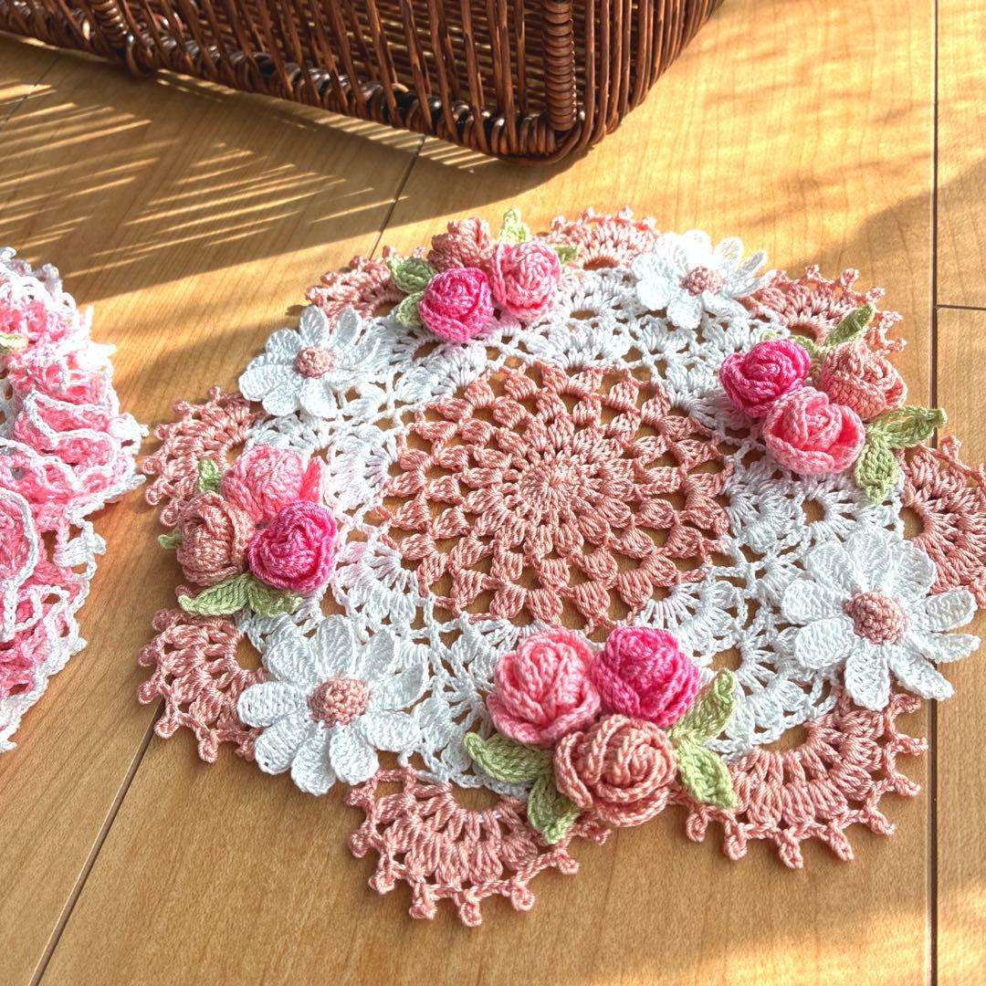 【119】耀綺　ハンドメイドレース編みドイリー　合計5点