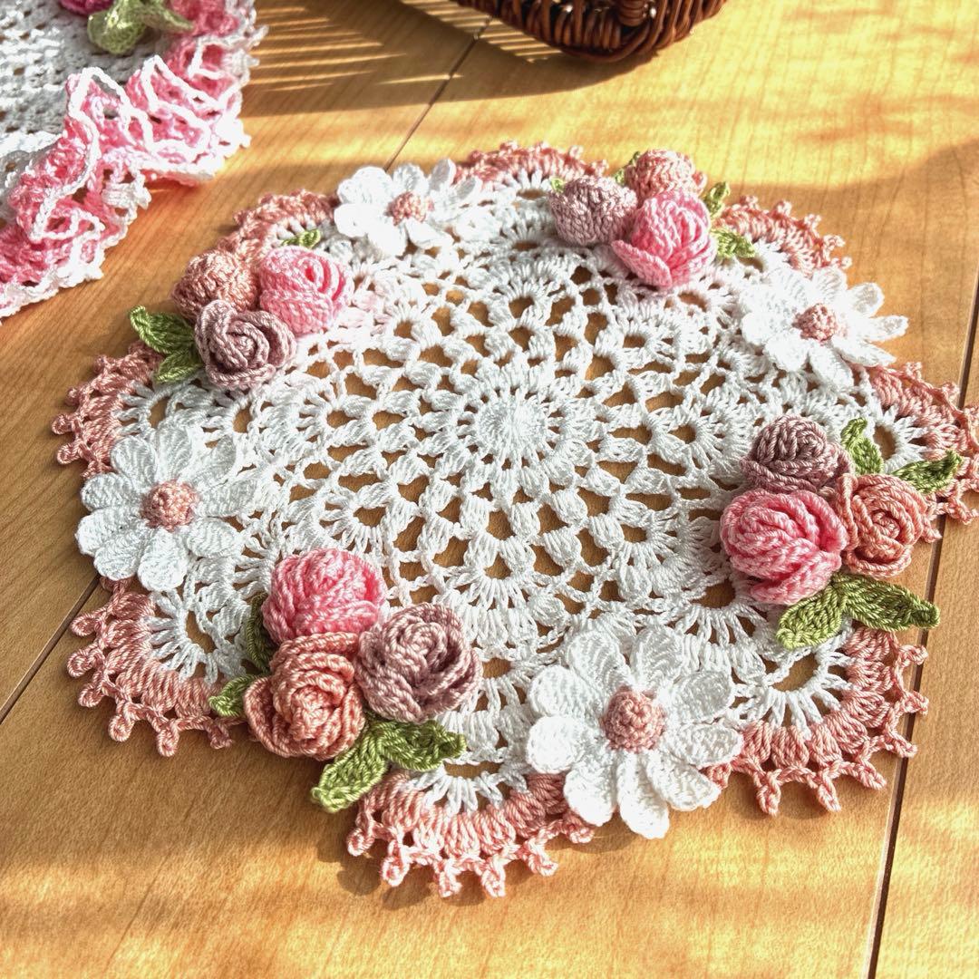 【119】耀綺　ハンドメイドレース編みドイリー　合計5点