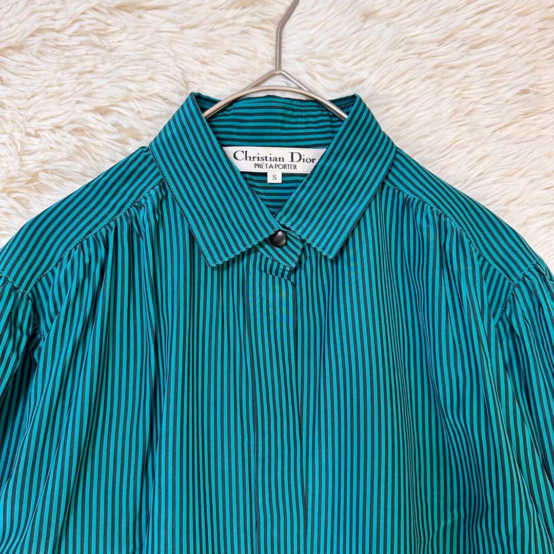 極美品 90s Christian Dior シルク100％ ストライプシャツ