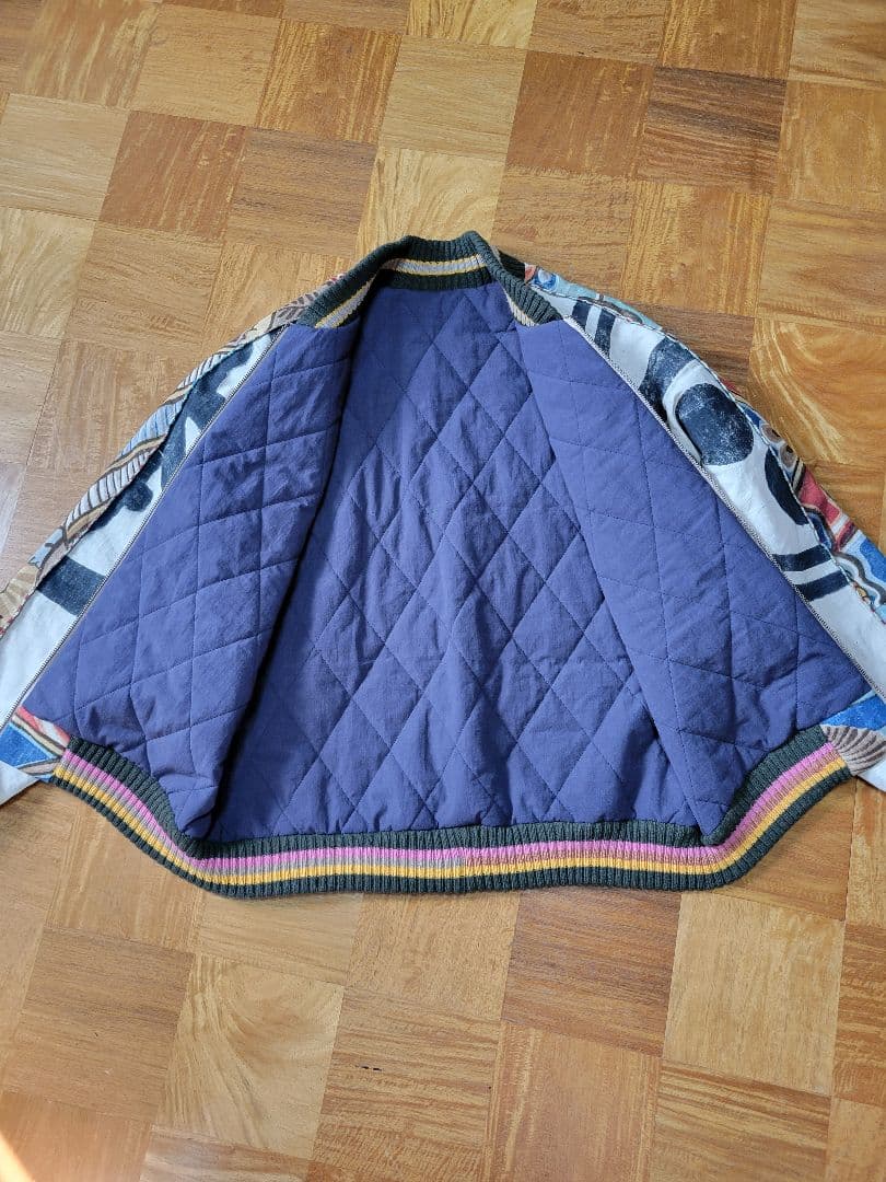 め1118古布リメイク木綿幟旗ジップアップスカジャンMA1ハンドメイド着物アロハ