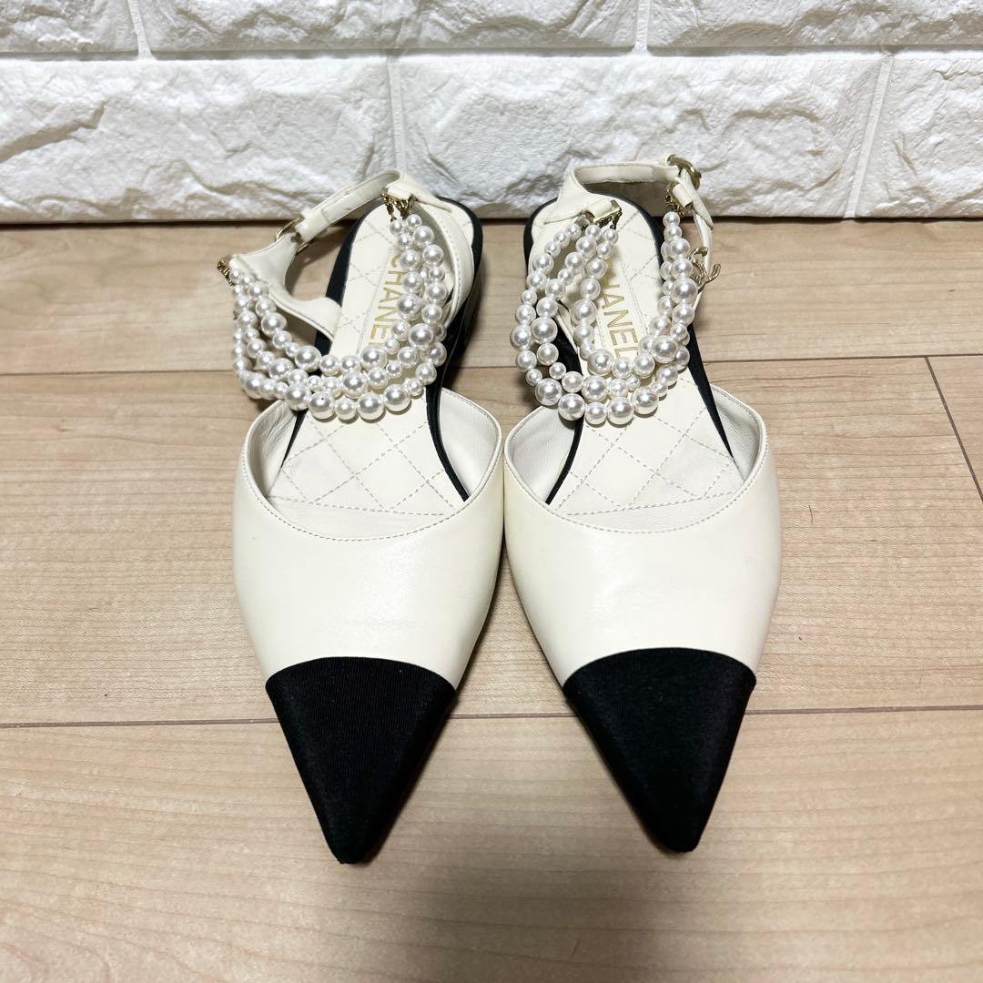 CHANEL シャネル パールスリングバック パンプス サイズ39C