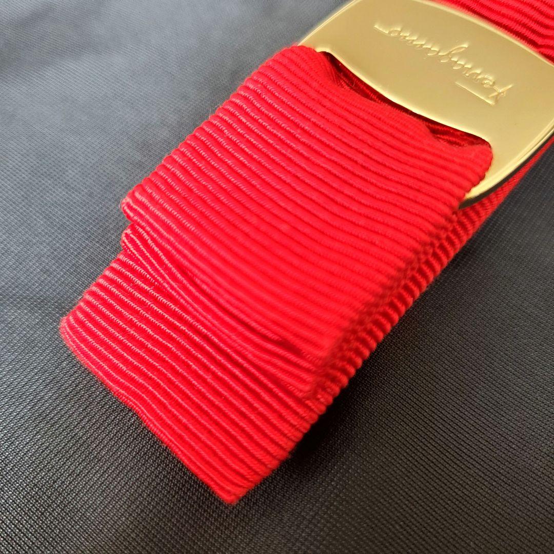 【極美品】フェラガモ ヴァラ バレッタ 赤 レッド×ゴールド 即日発送