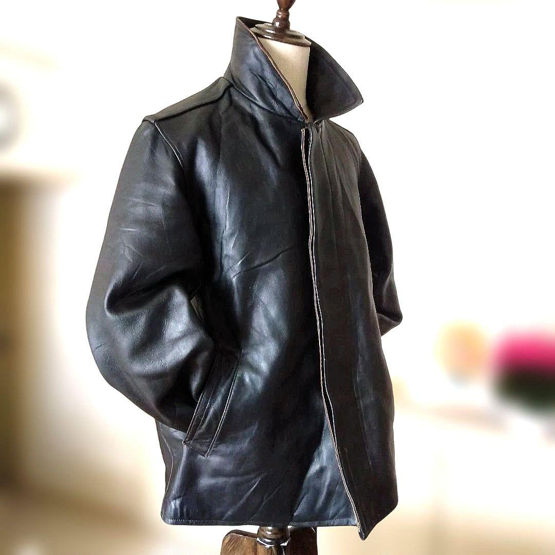 70s Vintage フランス軍 ファイヤーマン レザージャケット カーコート