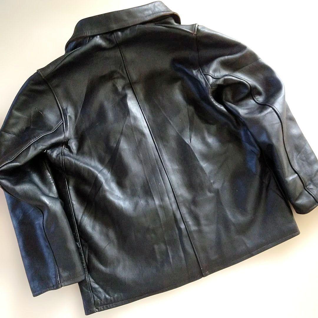 70s Vintage フランス軍 ファイヤーマン レザージャケット カーコート