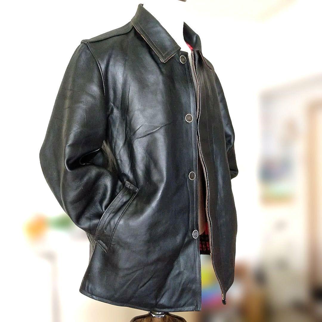 70s Vintage フランス軍 ファイヤーマン レザージャケット カーコート