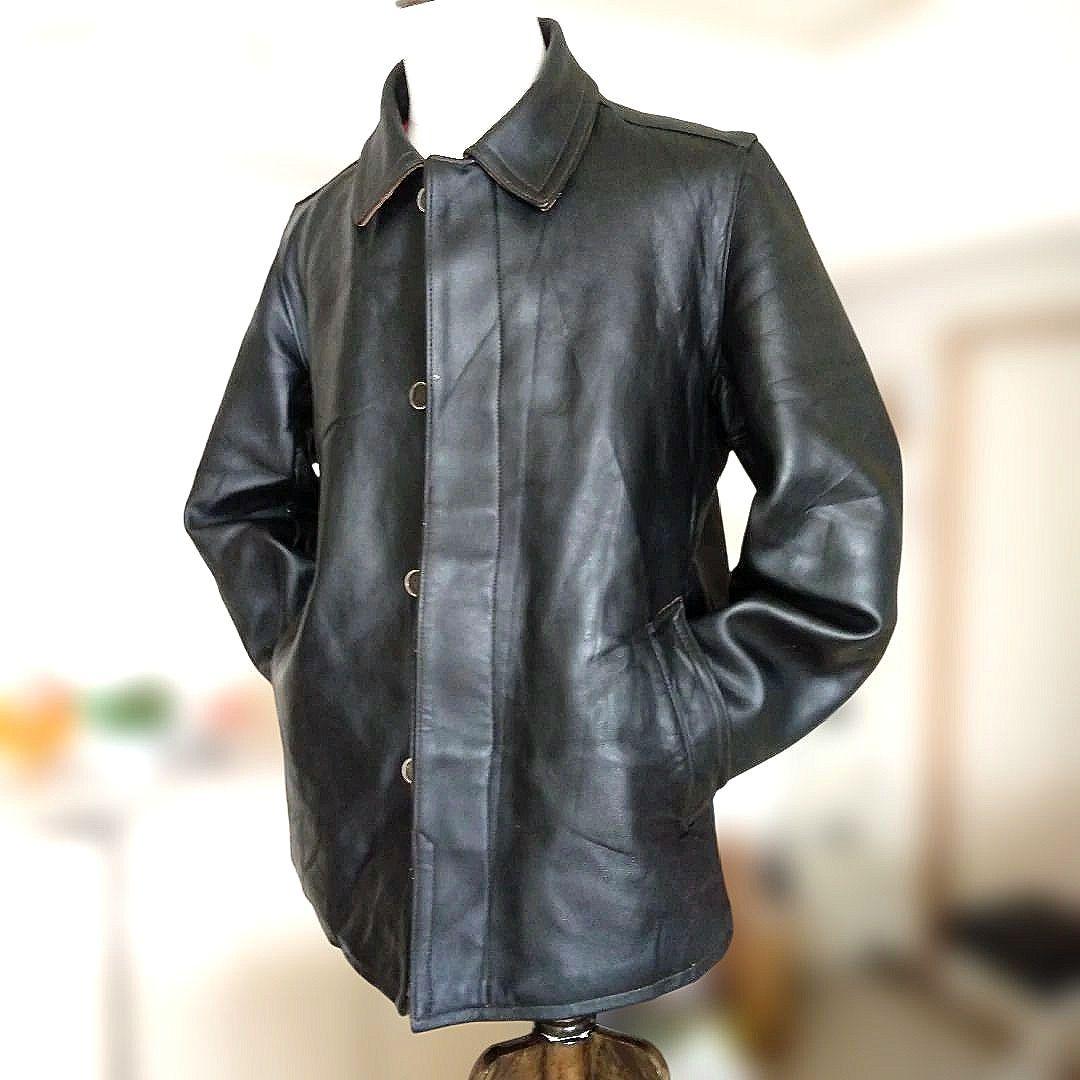 70s Vintage フランス軍 ファイヤーマン レザージャケット カーコート